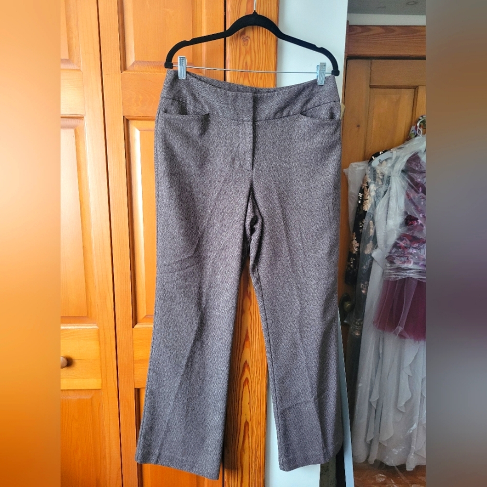 Anne Taylor LOFT Brown Tweed Slacks Trousers Pants 10 Curvy